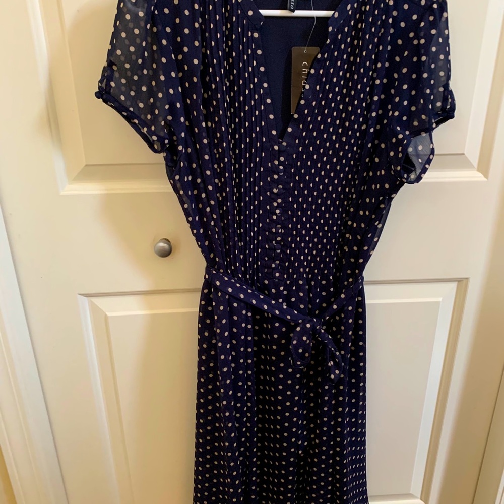 Navy and khaki polka dot dress NWT